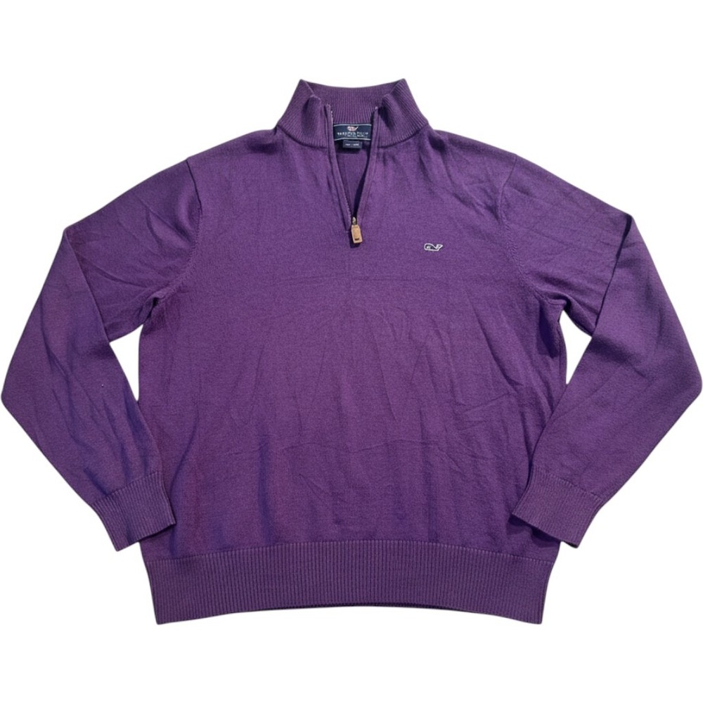 Vineyard Vines Mens Purple‎ 100% Cotton Quarter Zip Mock Neck Sweater Small s491